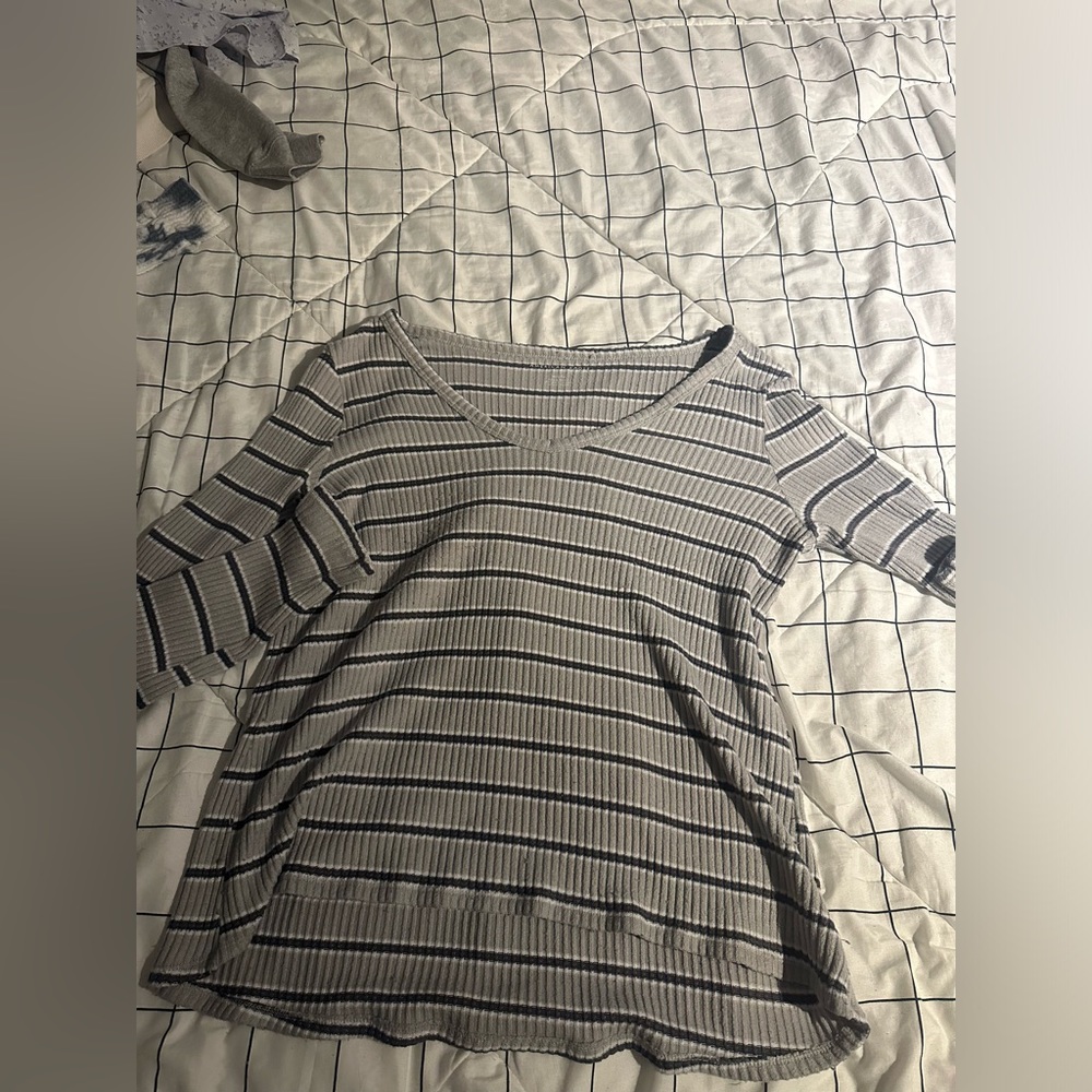grey striped shirt